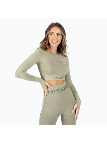 Дамски тренировъчен топ с дълъг ръкав MITARE Push Up Max Crop Top зелен