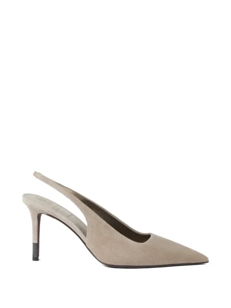 Pantofi cu toc Brunello Cucinelli din piele de căprioară slingback