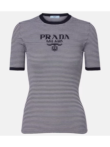 Svilen pulover Prada s črtami z avtogramom modra