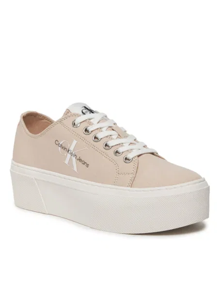 Ниски кецове Calvin Klein Jeans FLATFORM+ CUPSOLE LOW TXT бежово