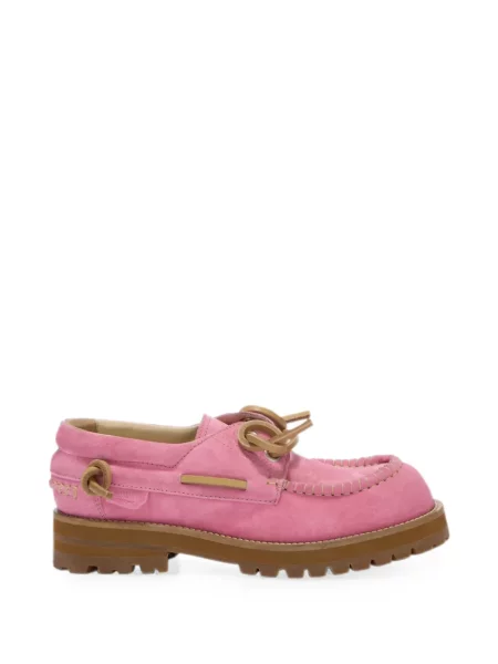 Pantofi loafer Moschino cu șireturi din dantelă roz