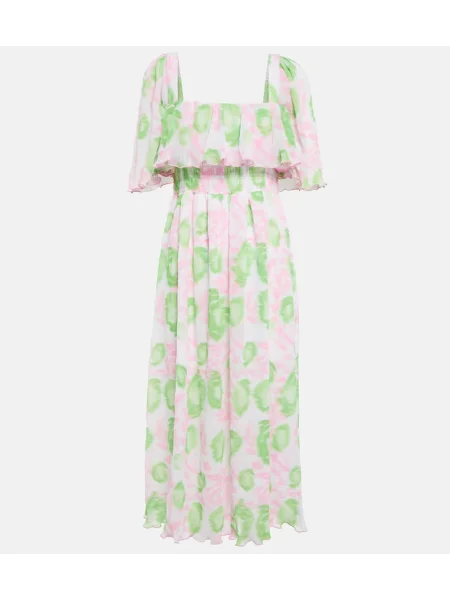 Rochie midi Ganni cu model floral plisată până la genunchi