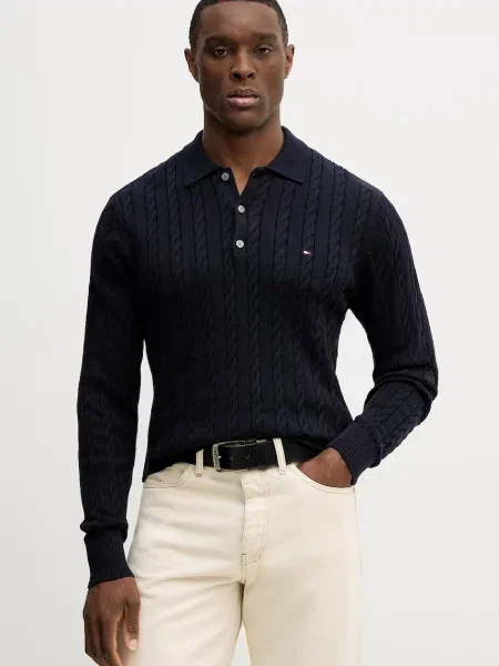 Bombažen pulover Tommy Hilfiger mornarsko modra