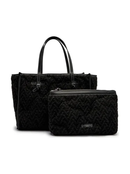 GIANNI CHIARINI Geantă shopper cu două fețe + borsetă MARCELLA cu adaos de piele negru