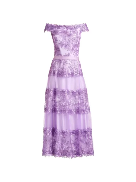 Rochie midi Tadashi Shoji cu model floral de costum violet