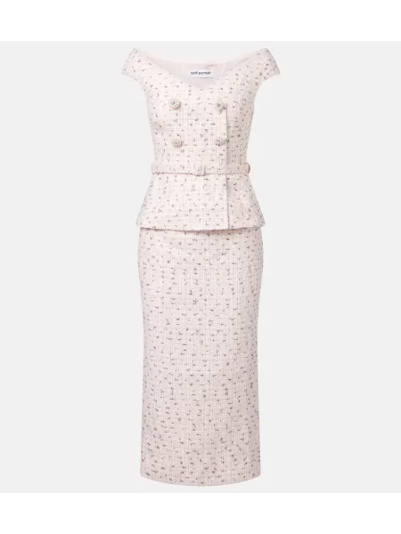 Rochie midi Self-portrait până la genunchi de costum bej