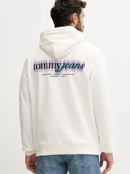 Суичър с качулка Tommy Jeans с качулка с принт бежово