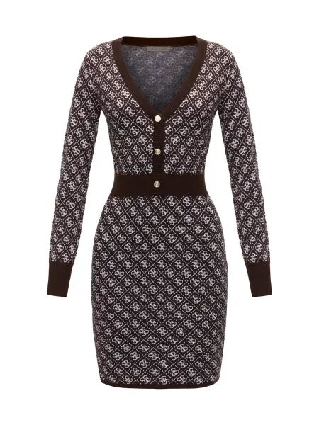 GUESS Rochie AUBREY ciocolatiu / alb maro