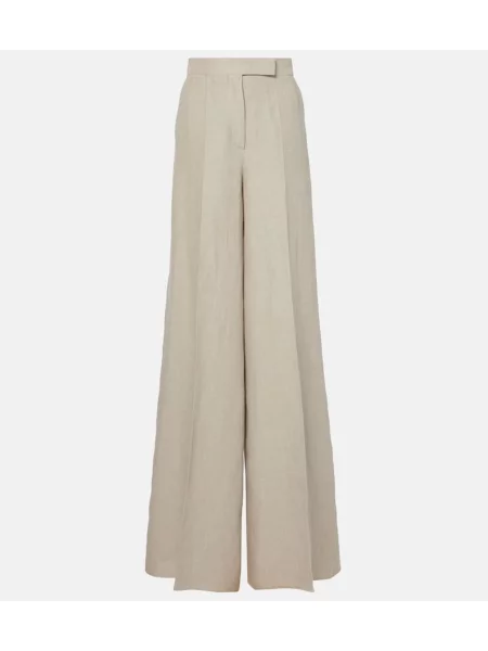 Pantaloni Max Mara cu talie înaltă de in bej