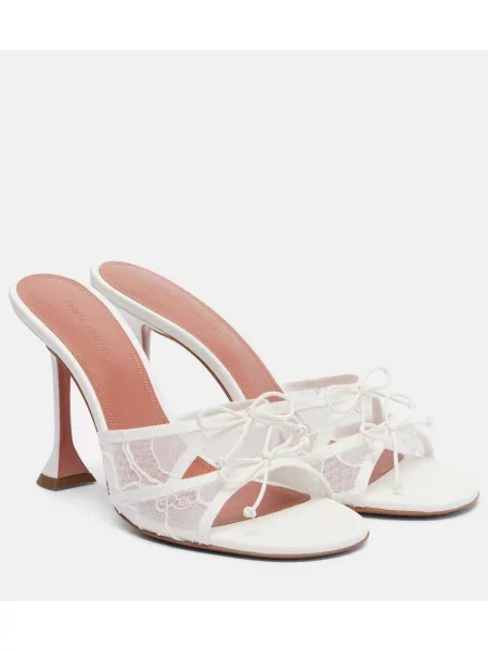 Mules Amina Muaddi z lokom s čipko bela