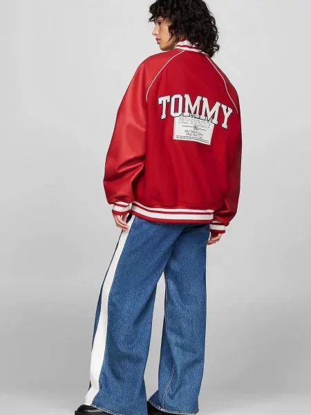 Дитяча джинсова куртка Tommy Jeans червона