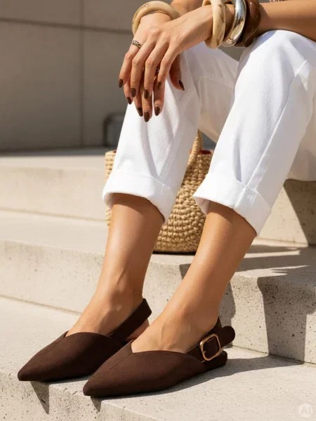 Baleriny zamszowe z odkrytą piętą slingback Dstreet brązowe