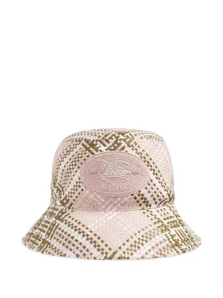 Pălărie bucket Burberry în carouri cu autograf roz