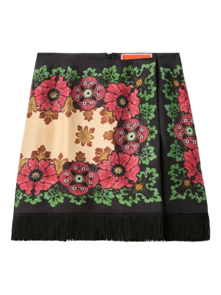 Fustă La Doublej cu franjuri cu model floral negru
