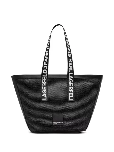 Geantă shopper Karl Lagerfeld Jeans cu bretele cu autograf negru