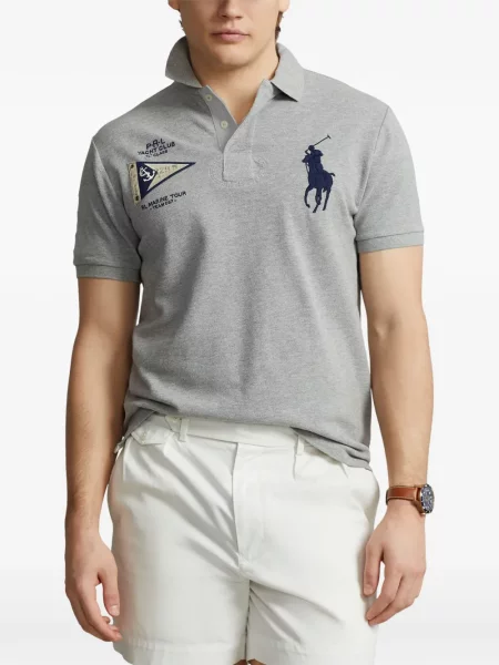 Matlasat tricou polo Polo Ralph Lauren cu decolteu rotund cu autograf roșu