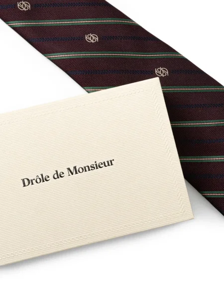 Μεταξωτή ριγέ γραβάτα Drôle De Monsieur καφέ