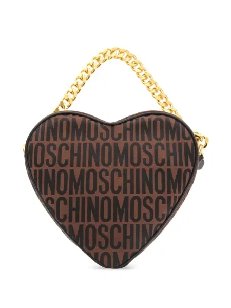 Жакардова чанта Moschino със сърца с автограф кафяво