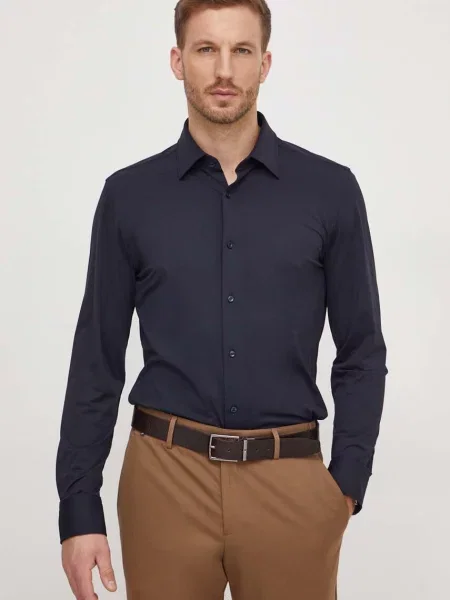BOSS camasa barbati marin cu guler clasic slim albastru