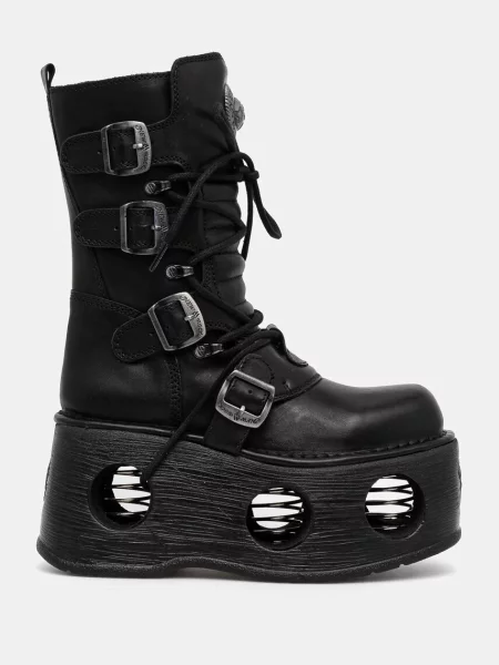 Кожени обувки New Rock ITALI Y NOMADA NEGRO + SPACE MUELLES с платформа черно