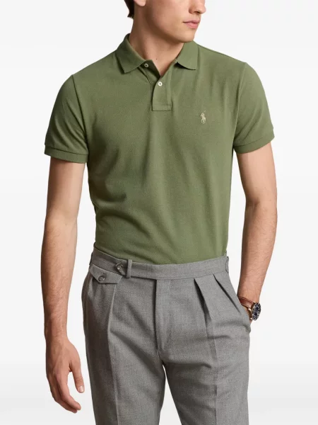 Tricou polo Polo Ralph Lauren cu autograf cu 5 buzunare în carouri gri