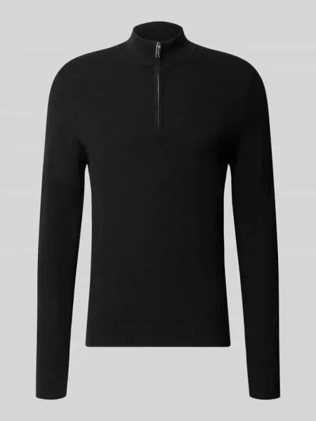 Sweter z dzianiny o kroju slim fit z mieszanki bawełny z kołnierzem zapinanym Profuomo czarny