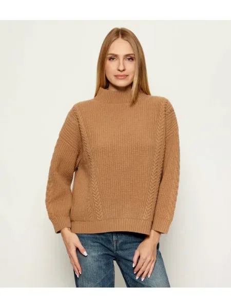 Voiaj pulover Weekend Maxmara de lână cu guler înalt bej