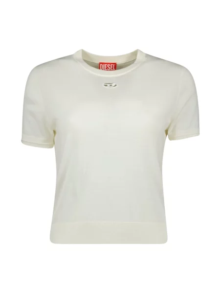 Koszulka Diesel wełniana z krótkim rękawem w kształcie litery A beżowa