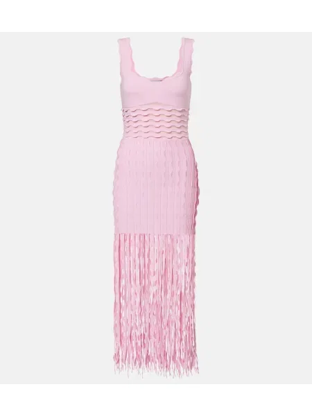 Rochie midi Simkhai cu franjuri tricotate roz