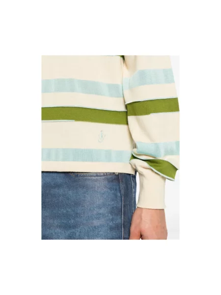 Koszulka polo Jw Anderson w paski z długim rękawem z paskiem zielona