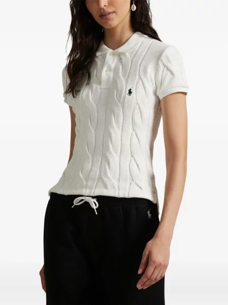 Plisované zkrácené dvouřadé tričko Polo Ralph Lauren bílé