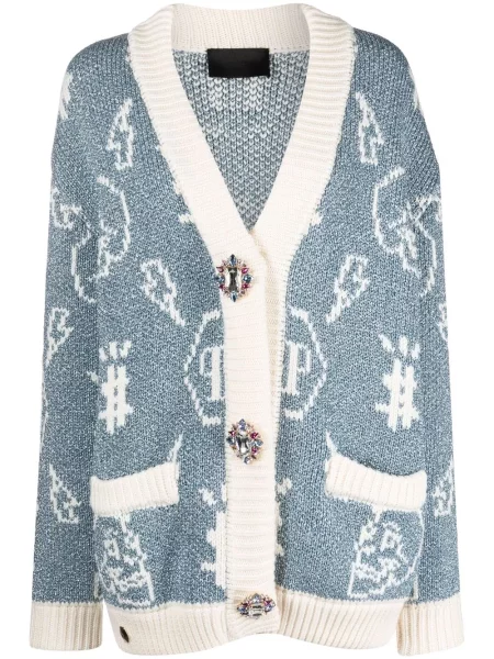 Cardigan Philipp Plein tricotate albastru