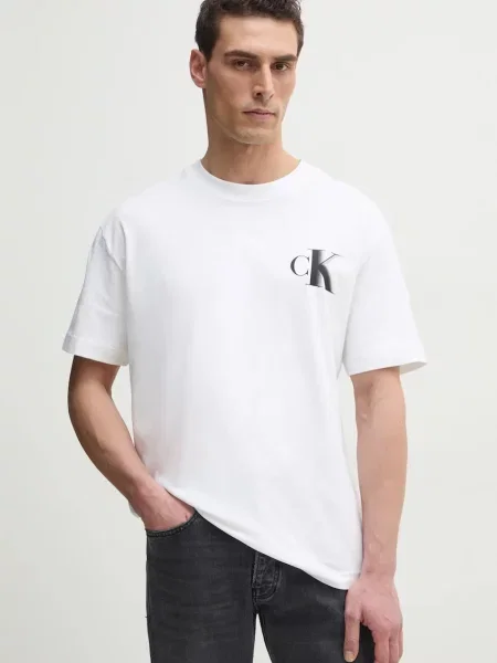 Тениска Calvin Klein Jeans с принт бяло