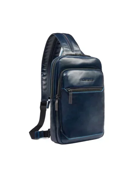 Torba crossbody Piquadro skórzana niebieska