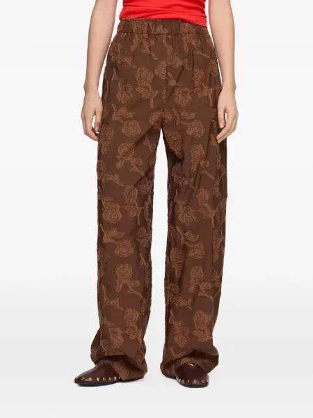 Pantaloni Ganni cu model floral maro