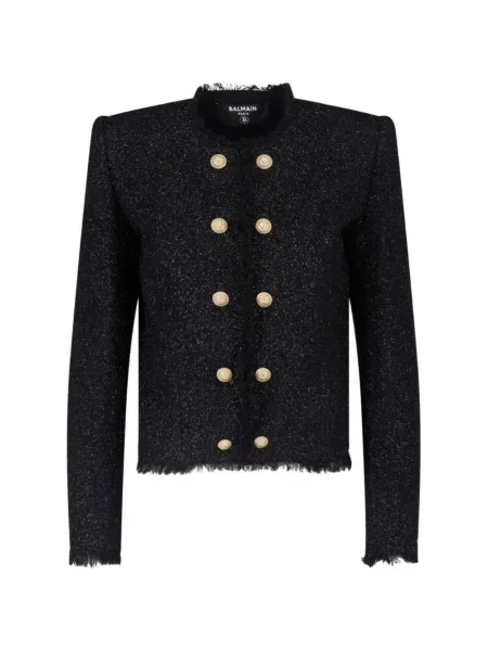 Geacă Balmain din tweed negru