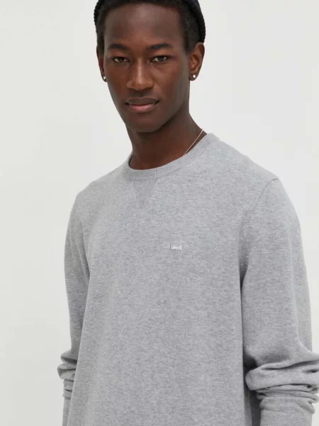 Пуловер Levi's мъжки от лека материя с поло сиво