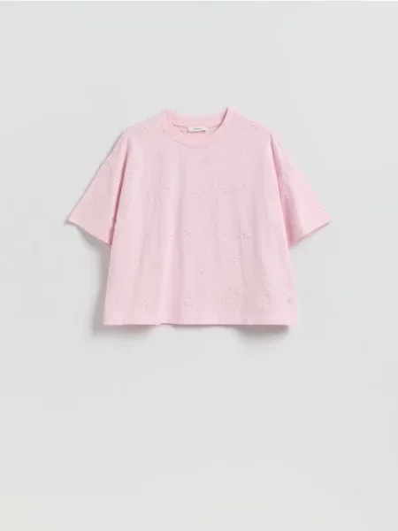 Reserved Tricou cu broderie roz-pastel roz