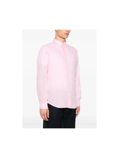 Lniana koszula Ralph Lauren z długim rękawem różowa