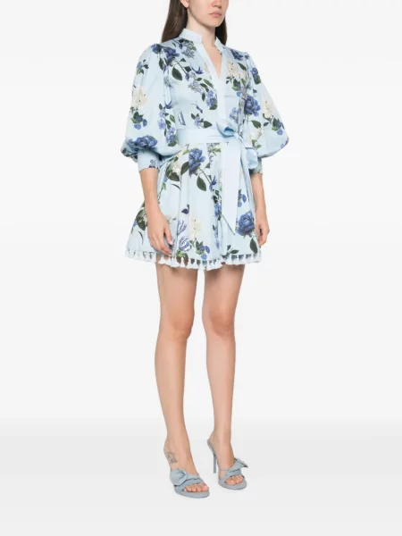 Мини рокля Alice + Olivia на цветя с принт синьо