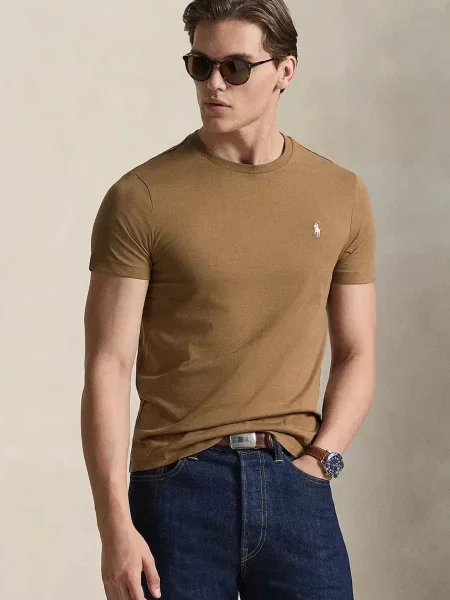 Polo Ralph Lauren Koszulki Mężczyzna S Ribbed Crew-Neck T-Shirt brązowy