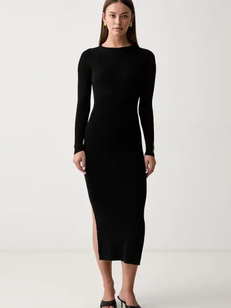 Armani Exchange rochie tricotată cu vâscoză negru