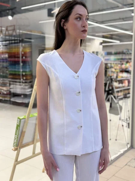 Лляний Жилет класичний CAT ORANGE білий