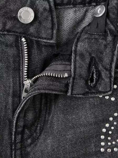 Jeansy wide leg z ćwiekami denim Dzieci lata MANGO KIDS szary