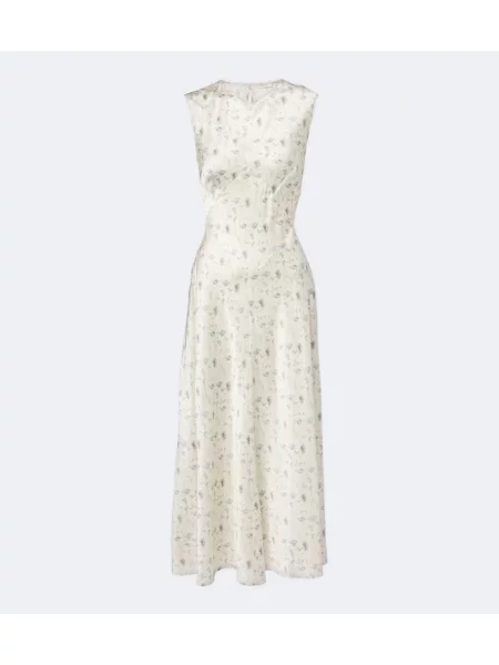 Rochie midi Dôen de mătase cu model floral alb