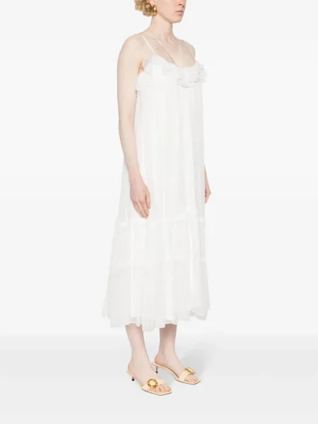 Rochie Nissa de mătase cu model floral de costum alb