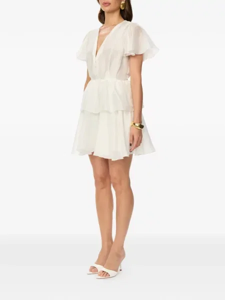Rochie mini Post Meridiem cu volane de costum alb