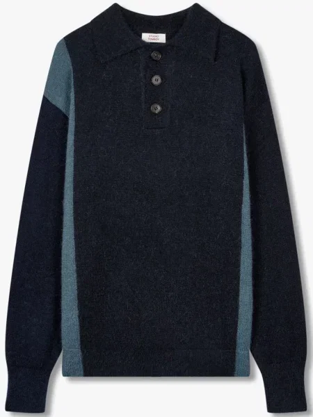 Tricou polo Studio Tomboy tricotate albastru