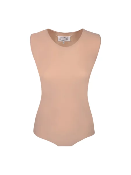 Pstryknąć koszulka Maison Margiela bez rękawów elegancka beżowa