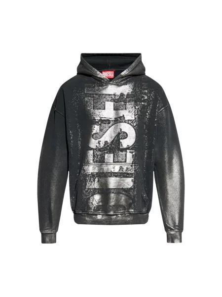 Bluza z kapturem Diesel z kapturem z nadrukiem szara